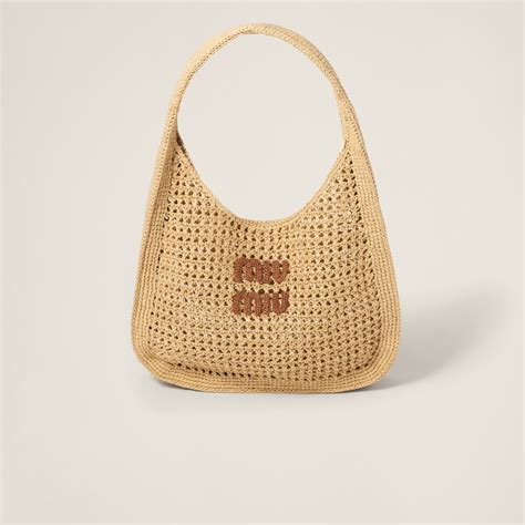 miu miu woven fabric hobo bag|Beige/cognac Woven Fabric Hobo Bag .